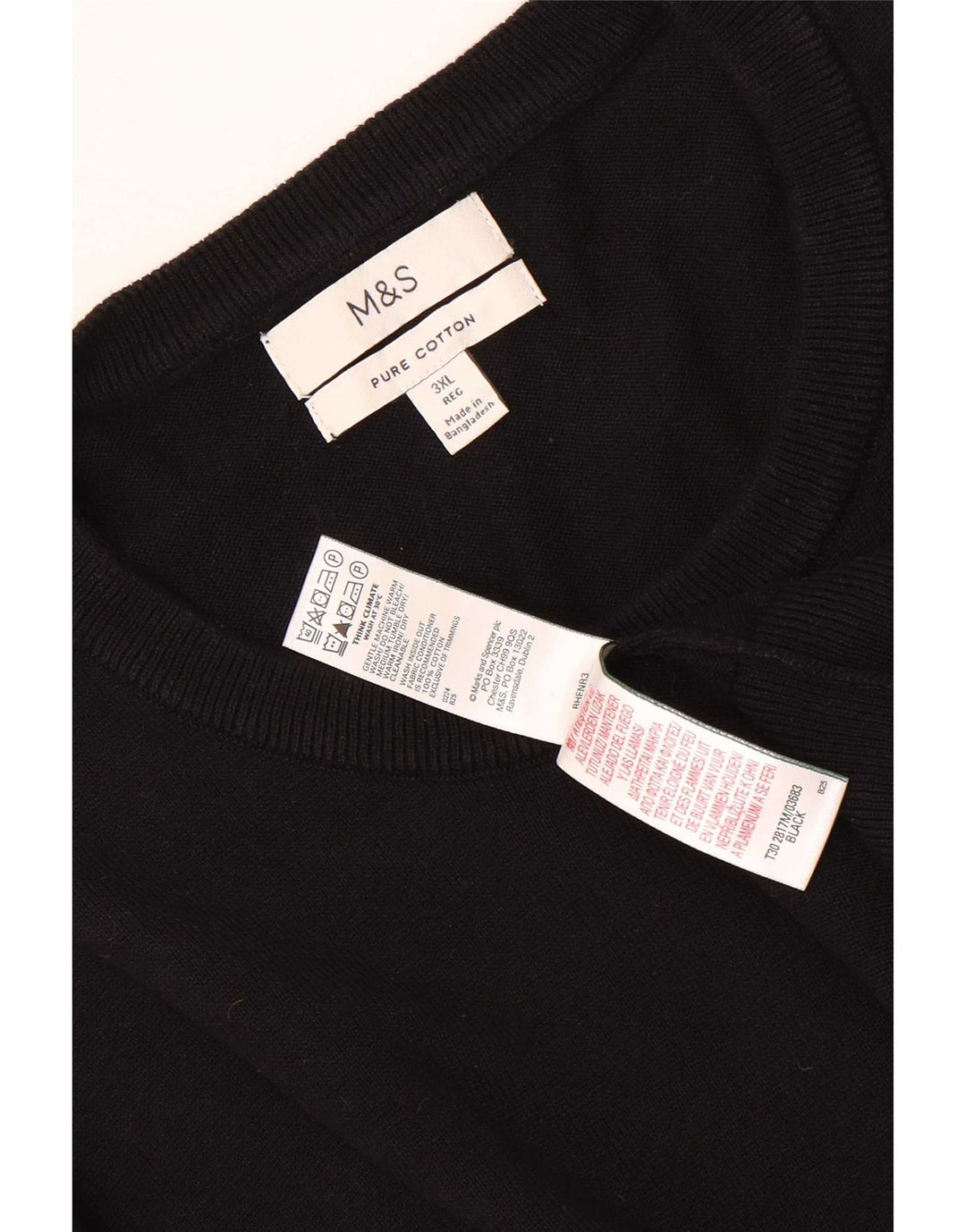 Marks & Spencer Pull col rond pour homme en coton noir 3XL