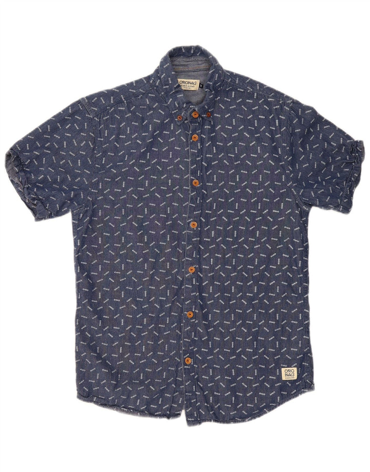 Jack & Jones Chemise à Manches Courtes à Motif Abstrait Homme Bleu Moyen Coton