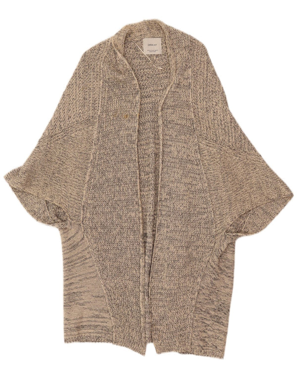 Zara Cardigan Poncho surdimensionné pour femme en coton beige moyen UK 14