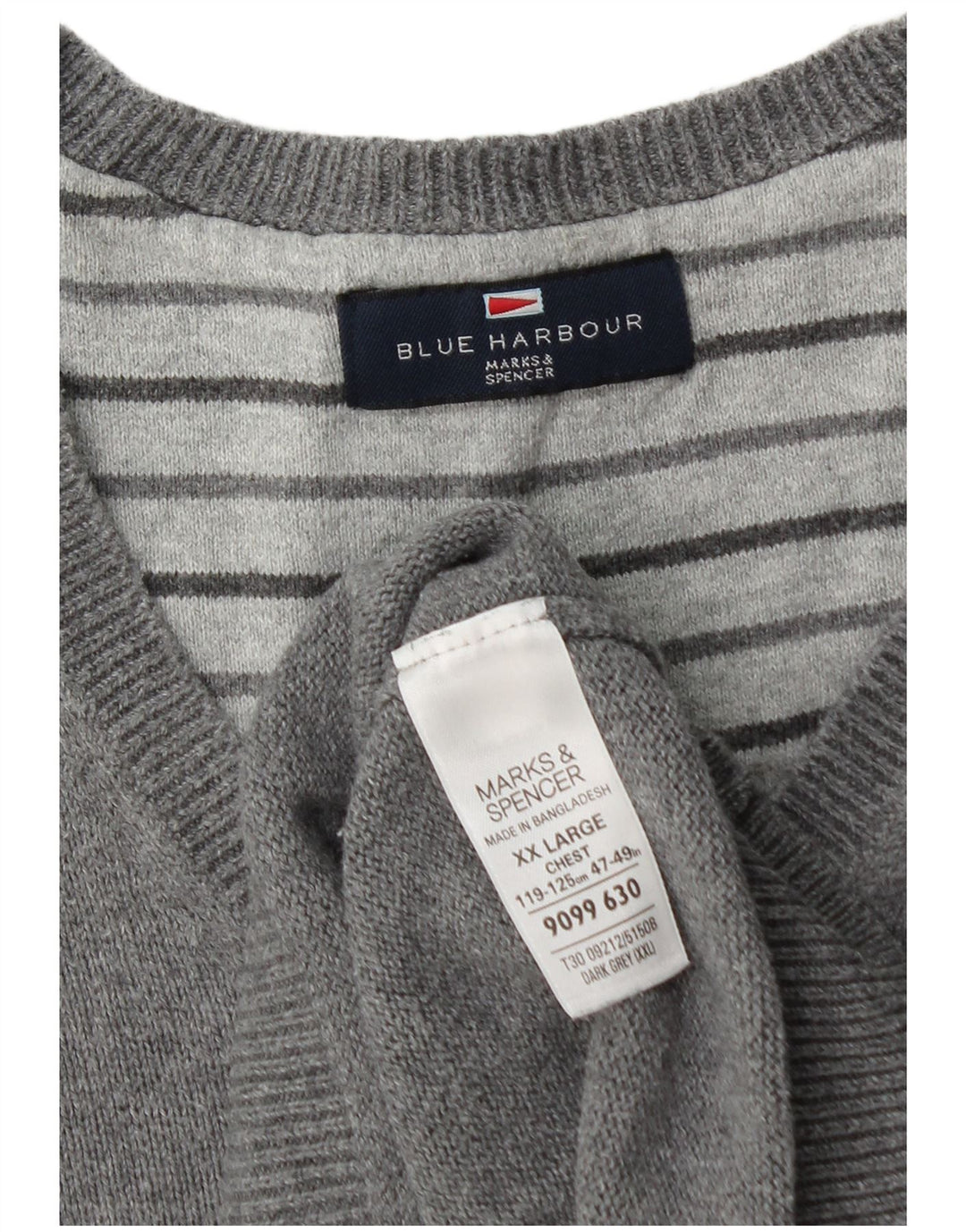 Marks & Spencer Pull à col en V Blue Harbour pour homme 2XL Gris Coton