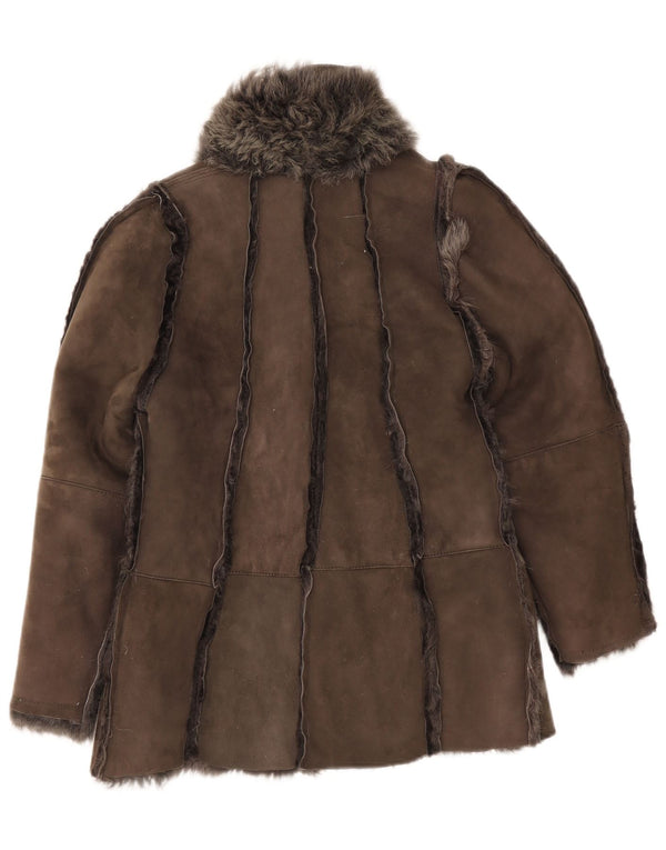Veste Shearling Femme Vintage UK 12 Gris Moyen