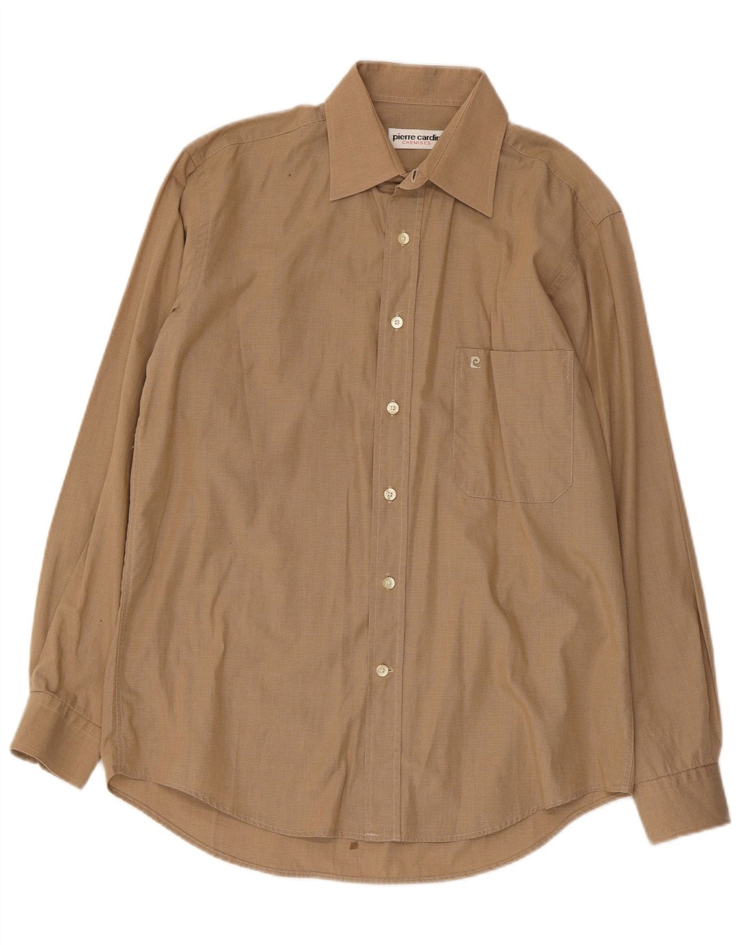 PIERRE CARDIN Chemise Homme Taille 39 Coton Rayé Beige Moyen