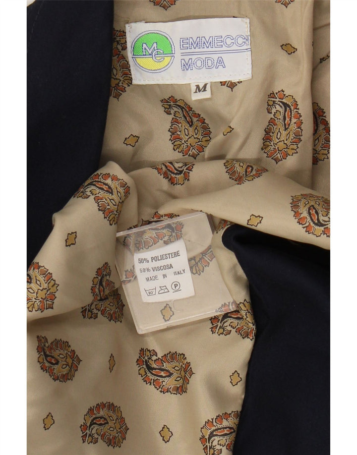 vintage Femme 1 Bouton Blazer Veste UK 14 Moyen Bleu Marine Polyester