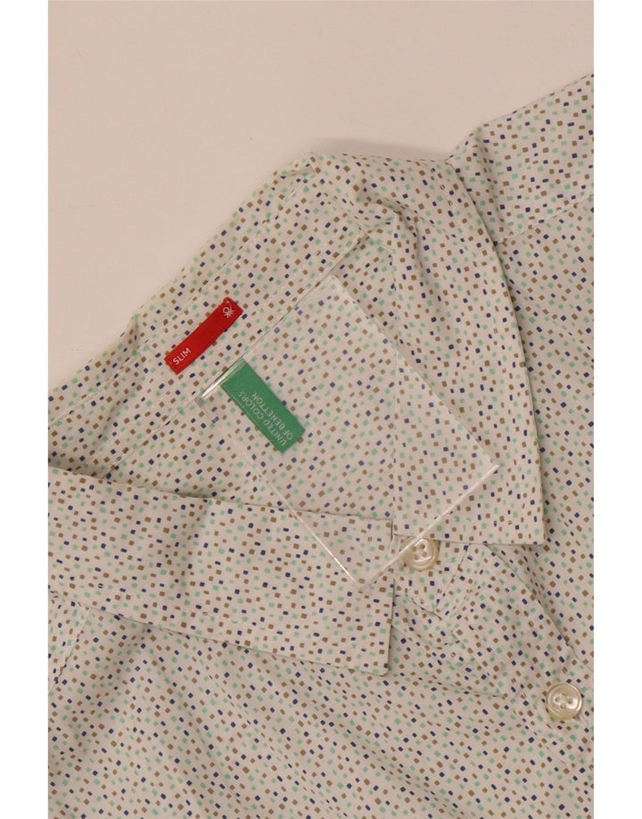 BENETTON Chemise Slim Fit Homme Blanc à Pois