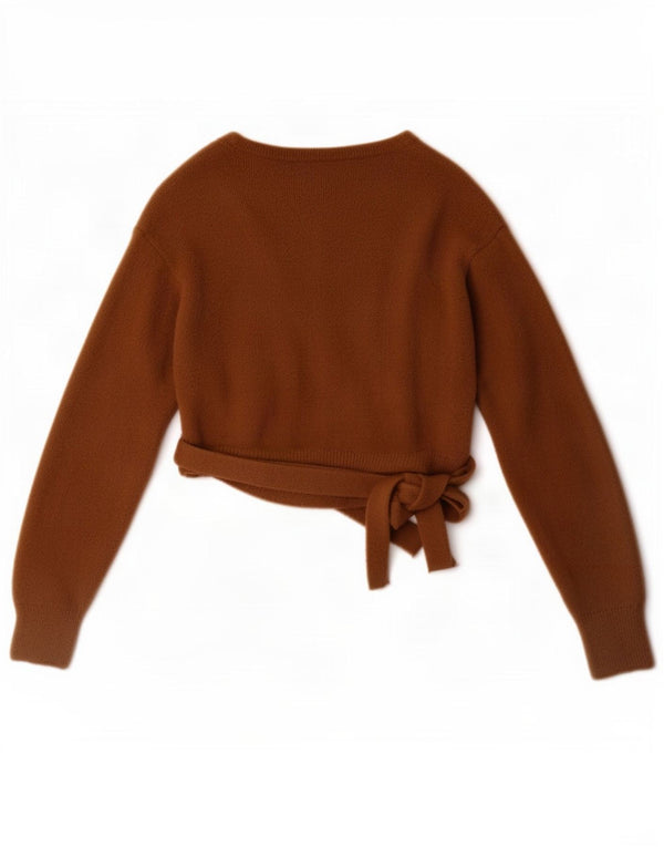 Zara Womens Crop Wrap Cardigan Pull UK 12 Nylon Marron Moyen