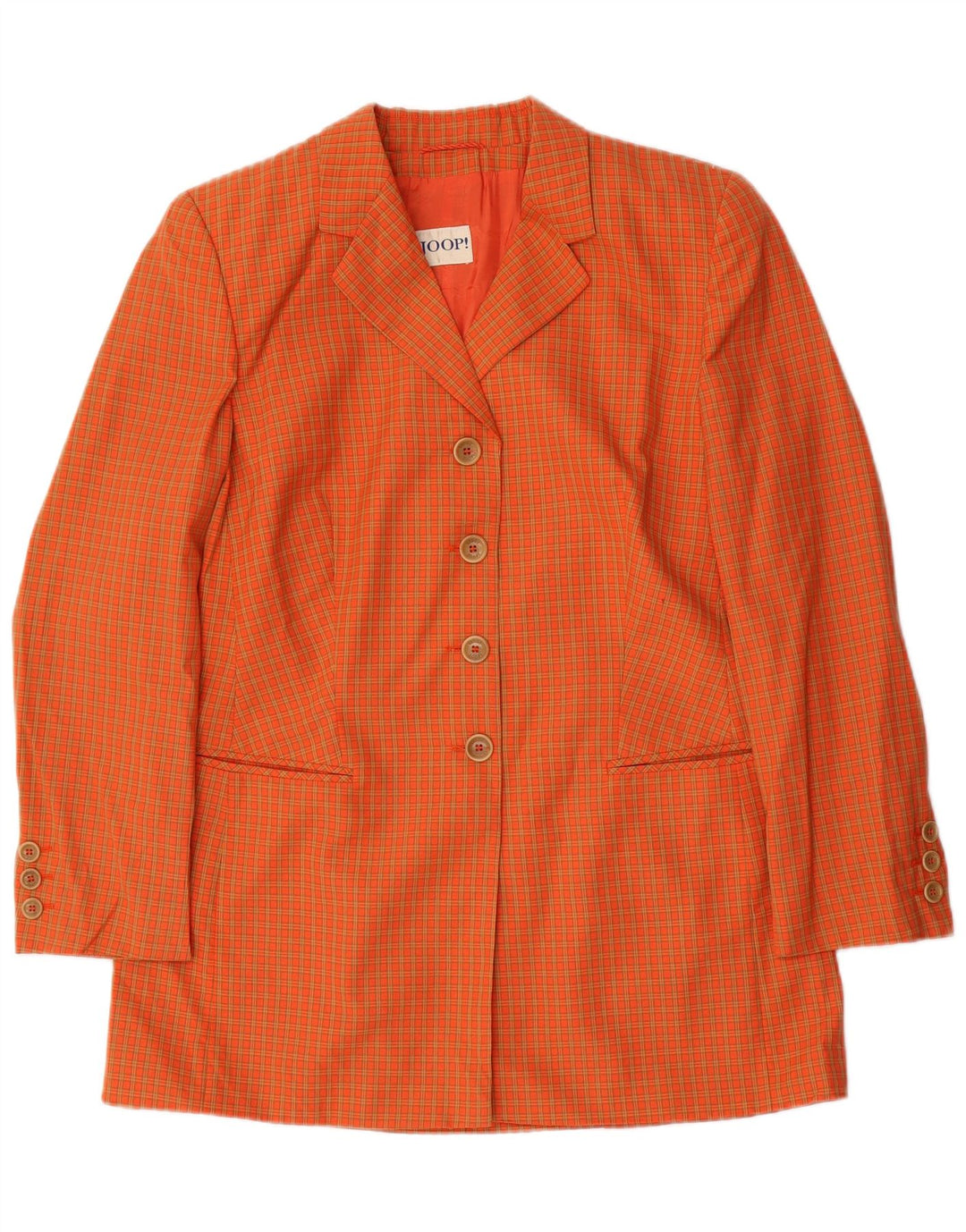 JOOP Veste blazer longue à 4 boutons pour femme EU 42 en laine à carreaux orange