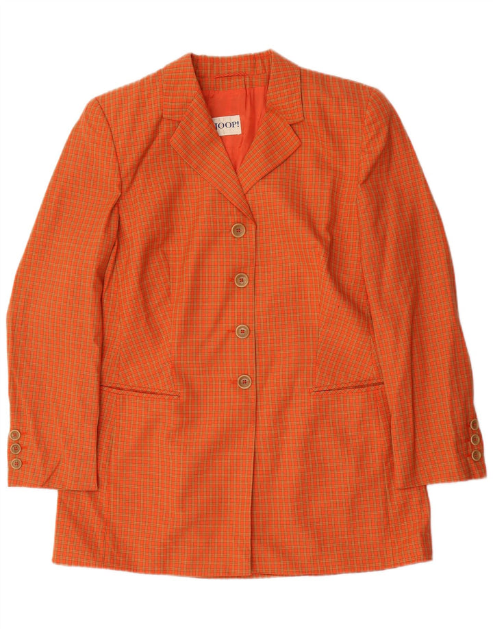 JOOP Veste blazer longue à 4 boutons pour femme EU 42 en laine à carreaux orange