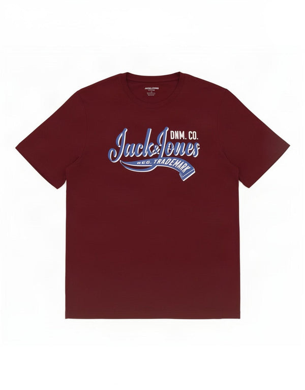 Jack & Jones Mens Graphic T-Shirt Top Medium Burgundy Cotton