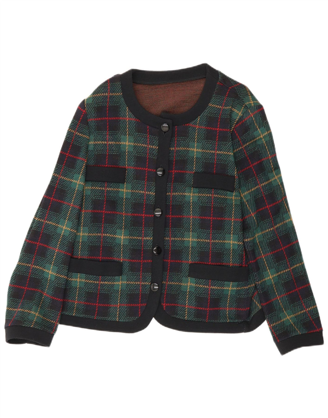 Les Lunis Veste Blazer 5 Boutons Femme UK 14 Laine à Carreaux Vert Moyen