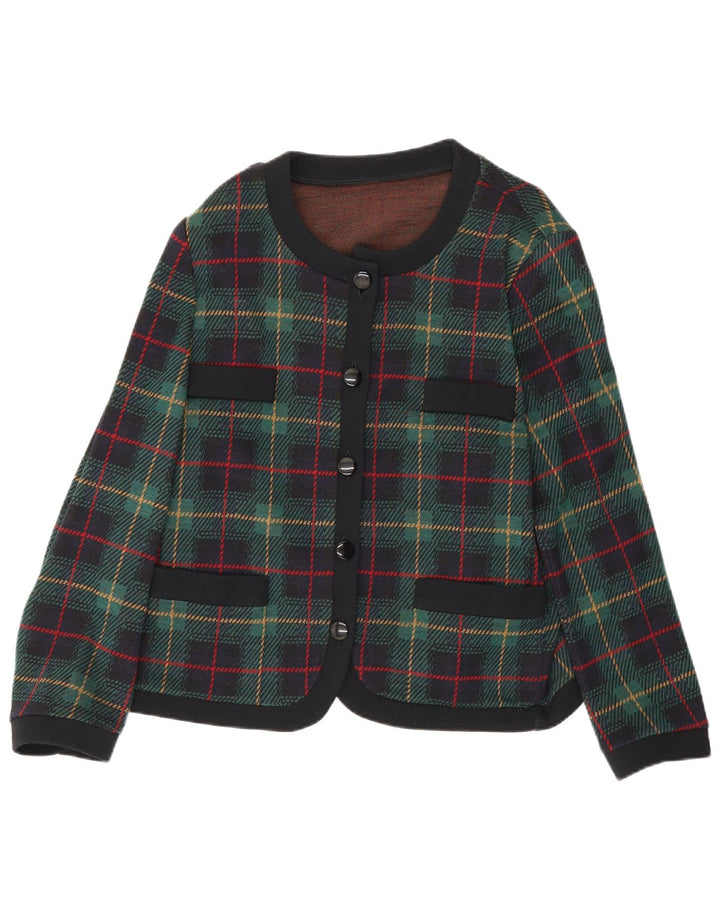 Les Lunis Veste Blazer 5 Boutons Femme UK 14 Laine à Carreaux Vert Moyen
