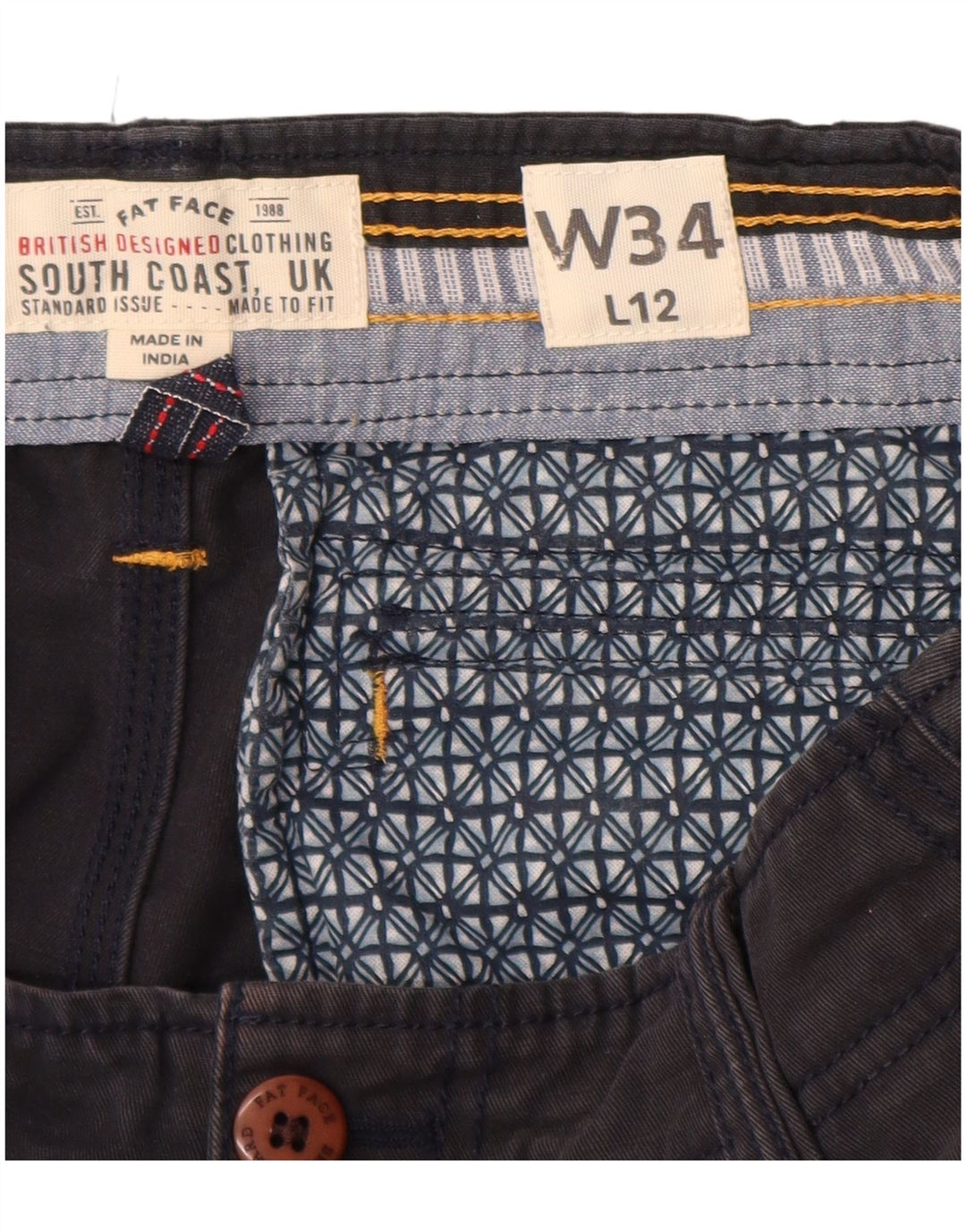 FAT FACE Short Cargo Homme W34 Large Bleu Marine Coton
