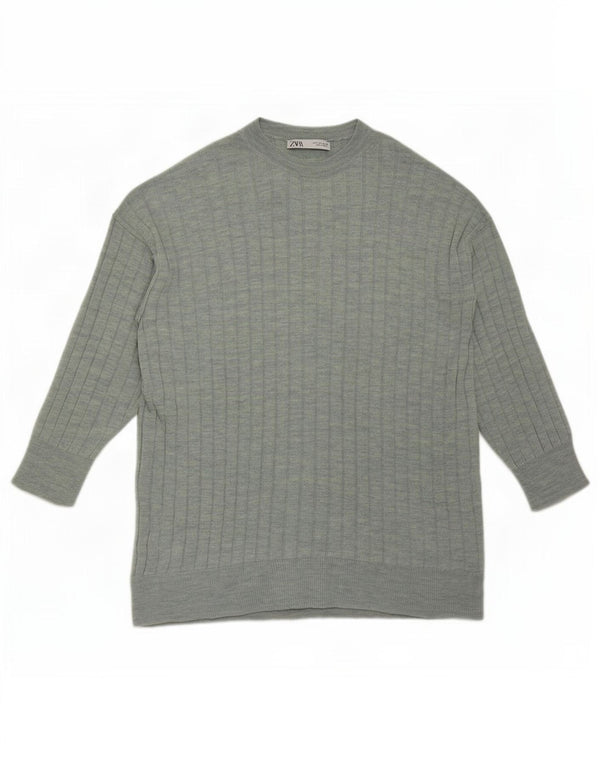 Zara Pull surdimensionné à col rond pour femme UK 10 Petit vert moucheté
