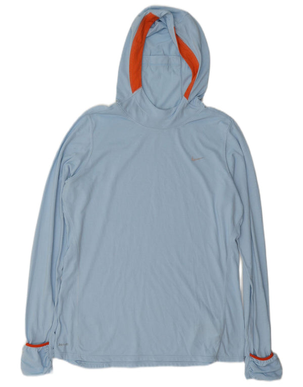 Nike Haut à capuche Dri Fit à manches longues pour femme UK 16 Large Bleu Colorblock