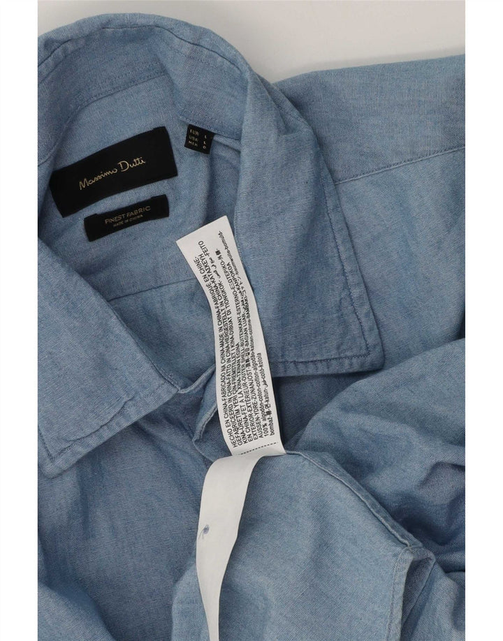 Massimo Dutti Chemise à manches courtes pour hommes en coton bleu moyen