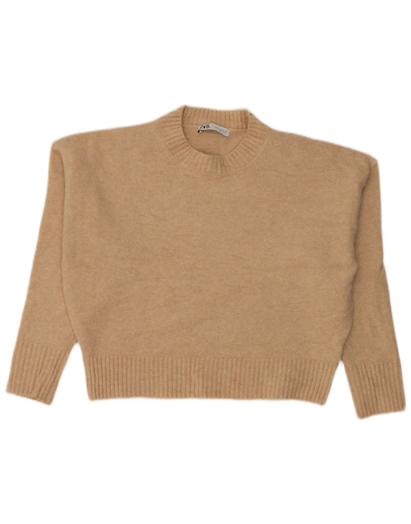 Zara Pull surdimensionné à col rond pour femme UK 6 XS Acrylique beige
