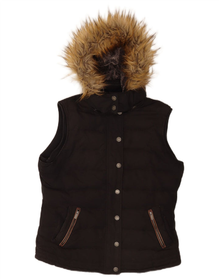 Fat Face Gilet rembourré à capuche pour femme UK 12 Medium Noir Polyester