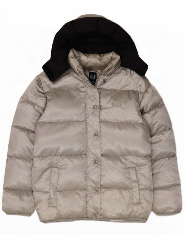 Gap Veste matelassée surdimensionnée à capuche pour femme UK 16 Large Argent Polyester