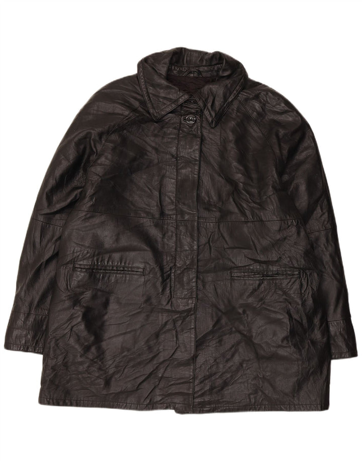VINTAGE Manteau en cuir surdimensionné pour femme IT 50 XL Cuir noir