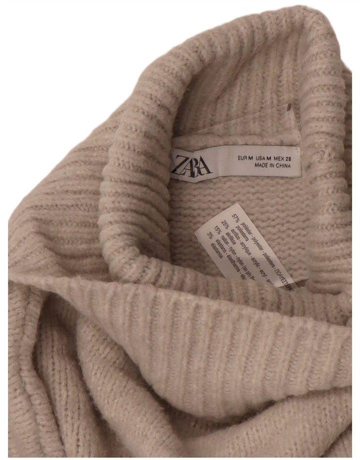 Zara Pull surdimensionné à col roulé pour femme UK 14 Polyester beige moyen