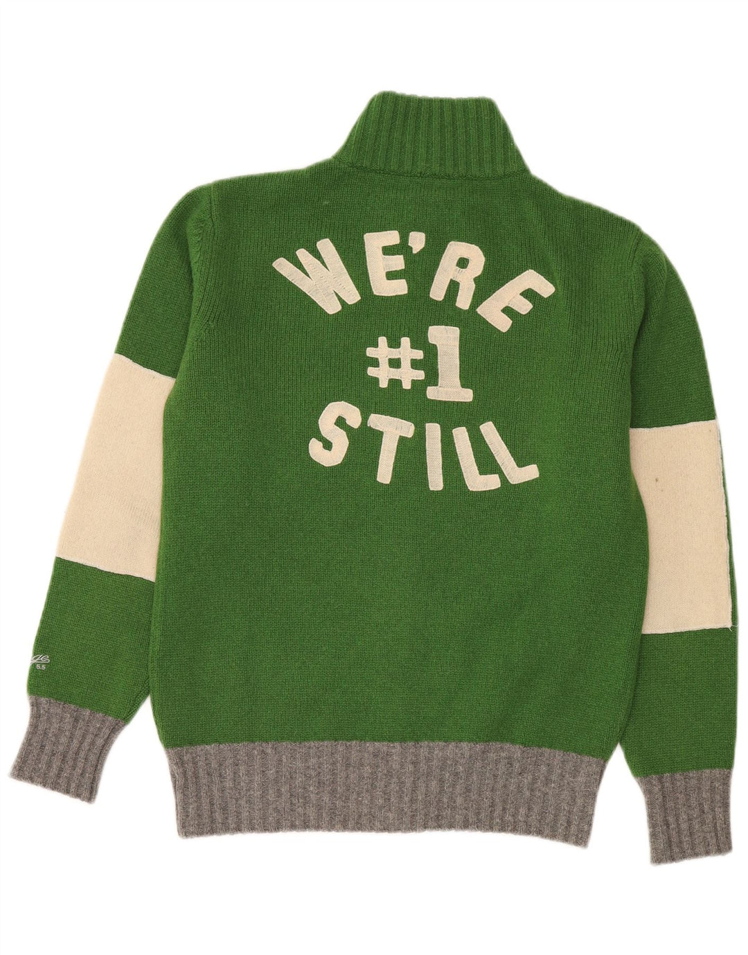 VINTAGE Cardigan graphique pour homme en laine color block vert moyen