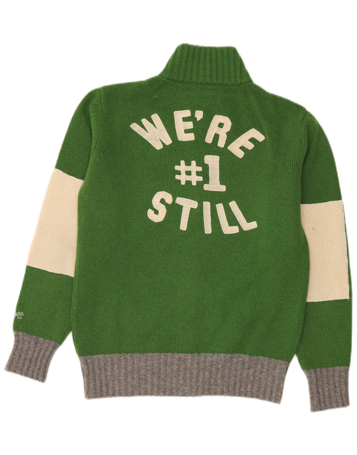 VINTAGE Cardigan graphique pour homme en laine color block vert moyen