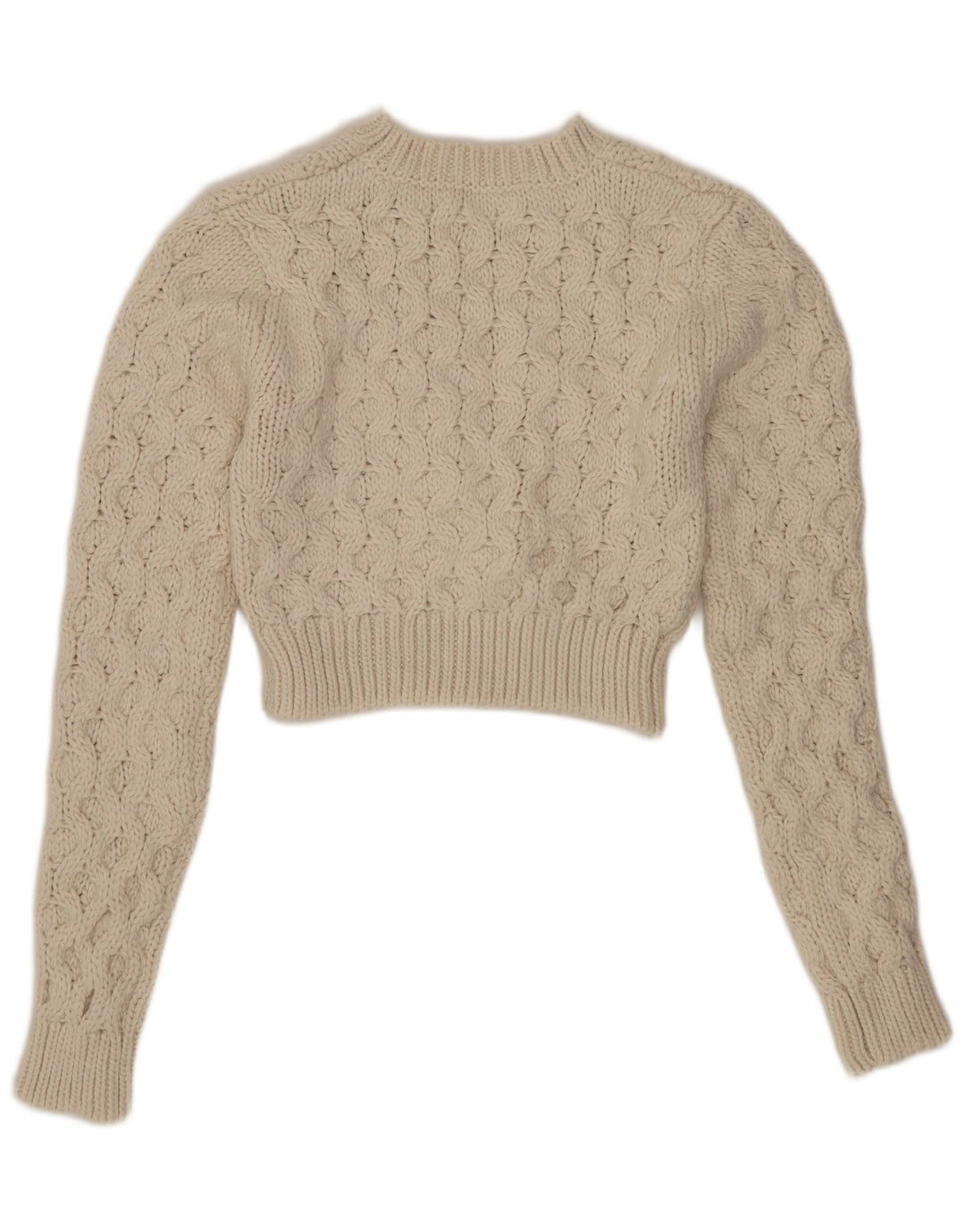 Zara Womens Crop Crew Neck Jumper Pull UK 10 Petit Blanc Polyester