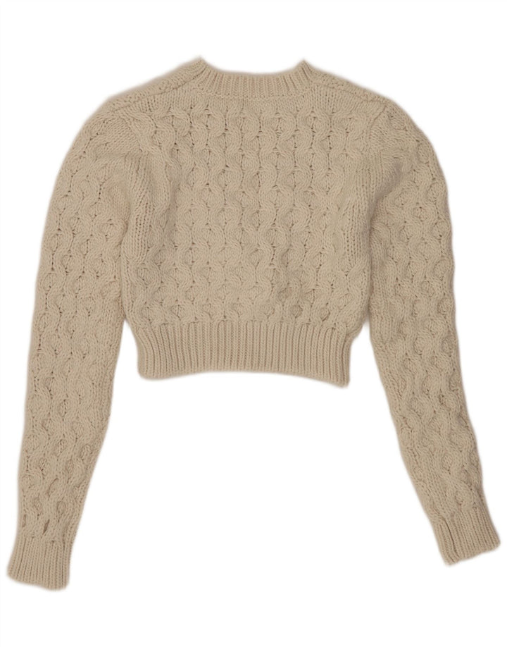 Zara Womens Crop Crew Neck Jumper Pull UK 10 Petit Blanc Polyester
