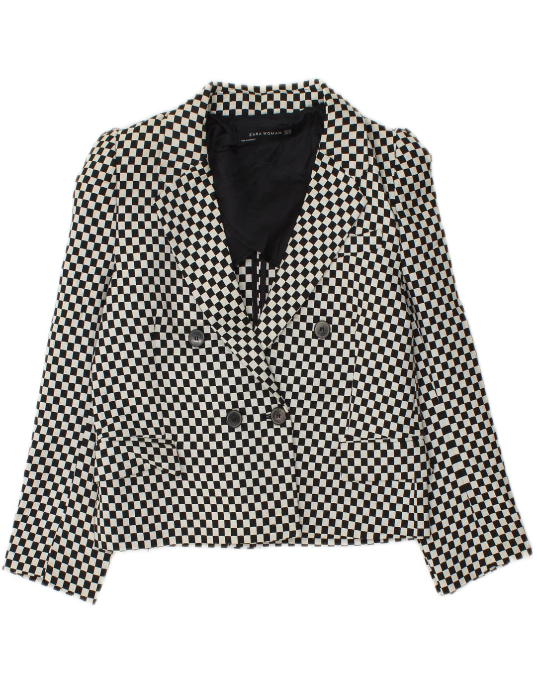 Zara Womens Crop Double Breasted Blazer Jacket UK 6 XS Noir Géométrique