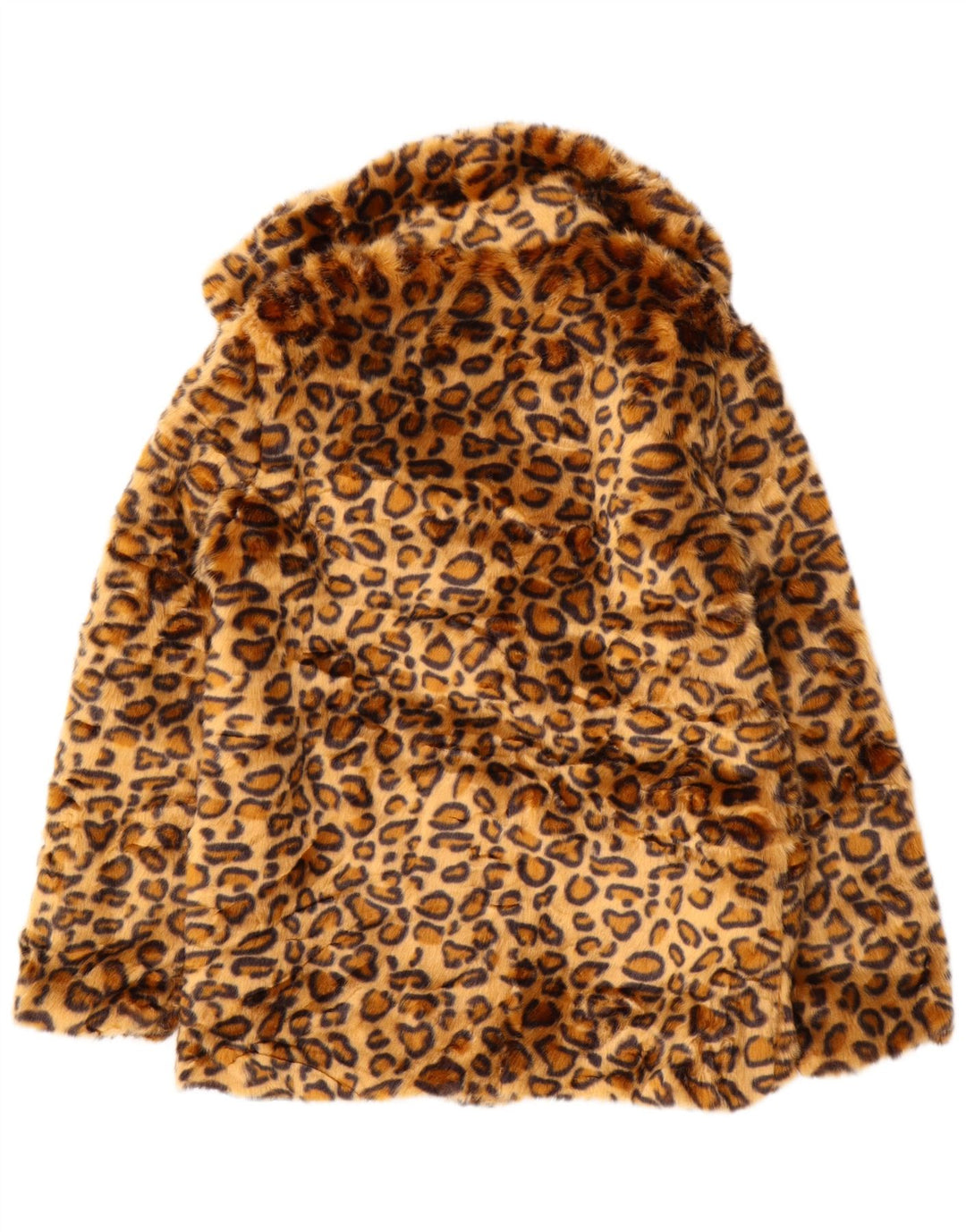 VINTAGE Femme Fausse Fourrure Veste UK 10 Petit Marron Animal Imprimé Polyester