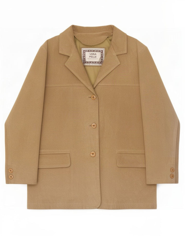 vintage Femme 3 Boutons Blazer En Daim Veste IT 44 Cuir Beige Moyen