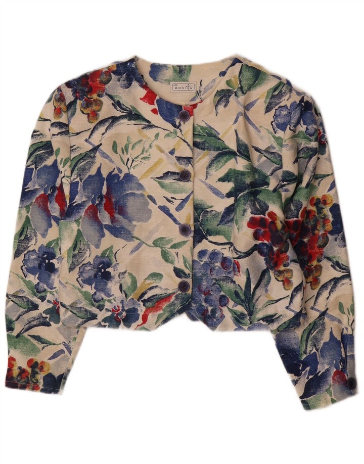 BONITA Veste blazer courte à 4 boutons pour femme UK 10 Petit motif floral multicolore