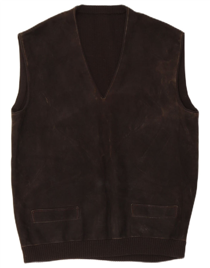 vintage Homme Daim Gilet Débardeur IT 48 Petit Marron
