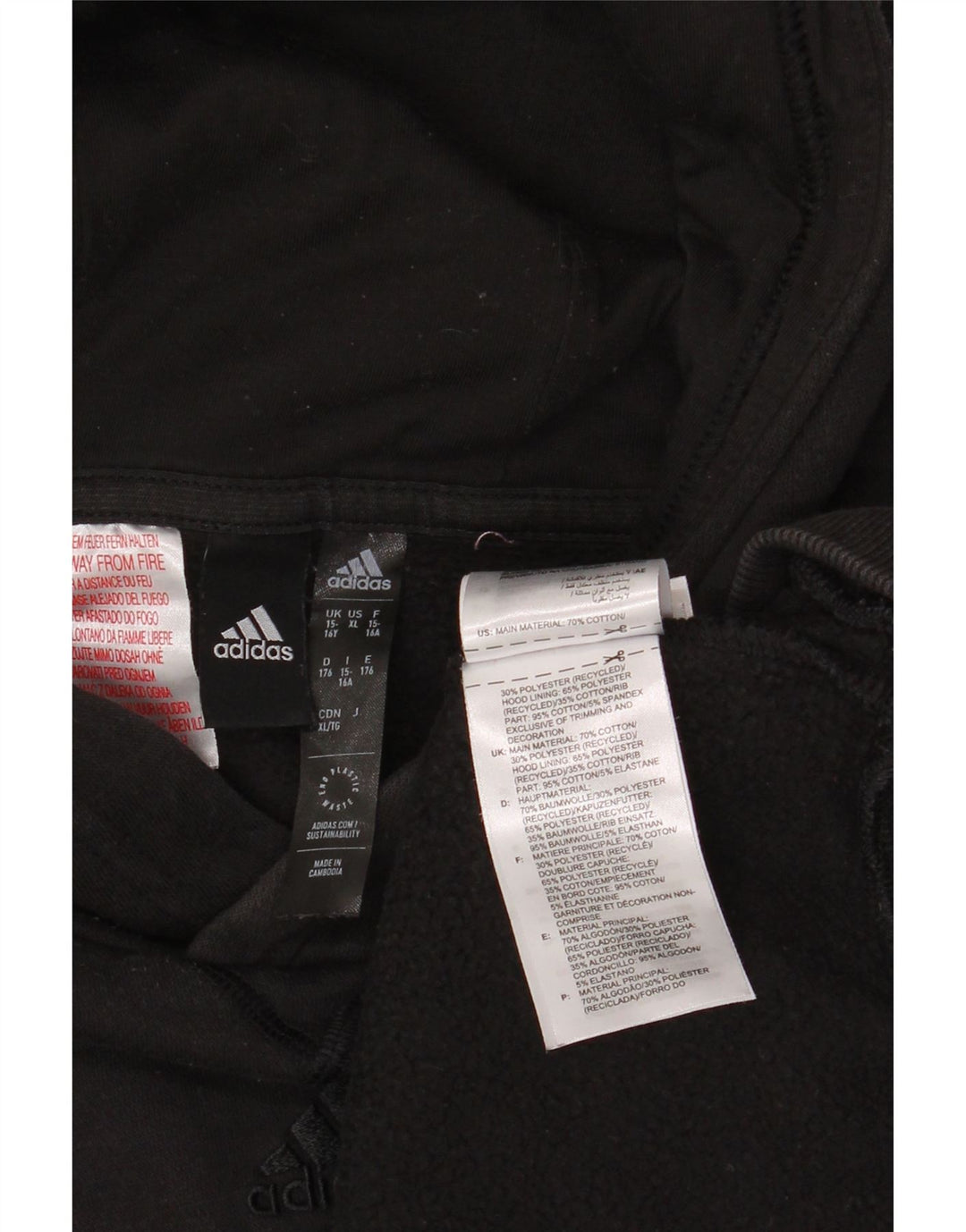 ADIDAS Pull à capuche garçon 15-16 ans Noir Coton