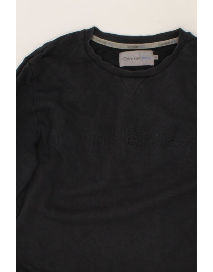 CALVIN KLEIN JEANS Womens Graphic Sweatshirt Jumper UK 14 Medium Black Vintage Calvin Klein Jeans and Second-Hand Calvin Klein Jeans from Messina Hembry 