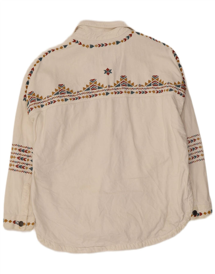 Zara Chemise surdimensionnée pour femme UK 10 Petit coton géométrique blanc