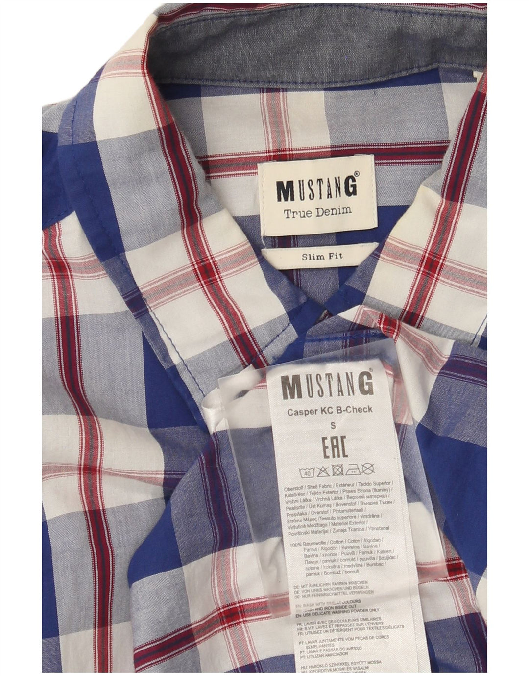 Mustang Chemise Slim Fit pour Homme en Coton à Petits Carreaux Bleus