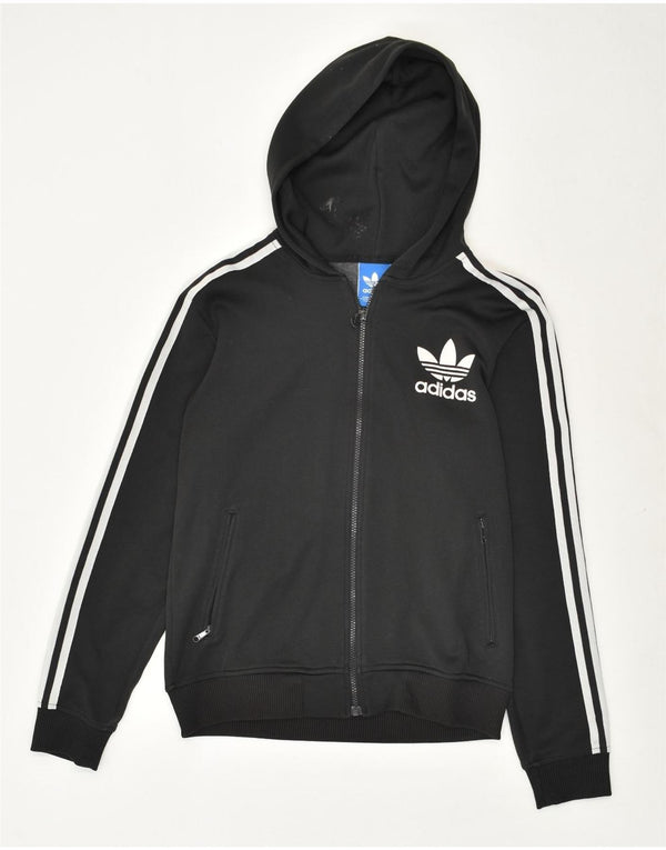 ADIDAS Pull à capuche zippé graphique pour femme UK 10 Petit Noir Polyester