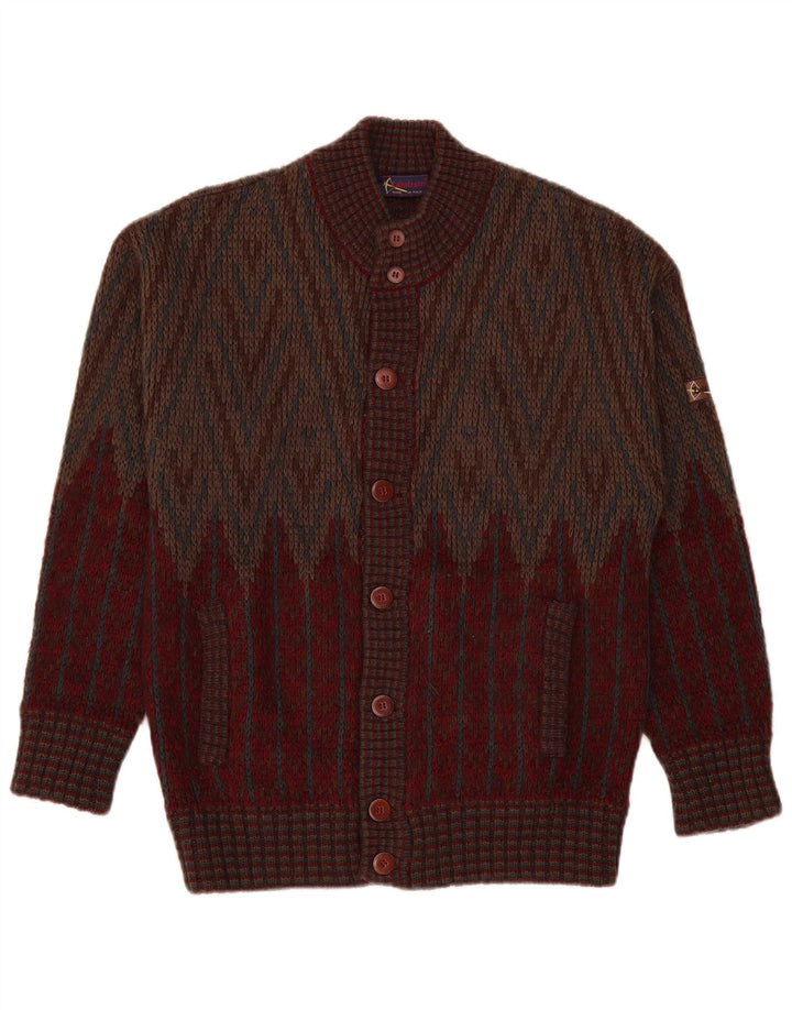 vintage Mens Cardigan Pull Moyen Bourgogne Géométrique