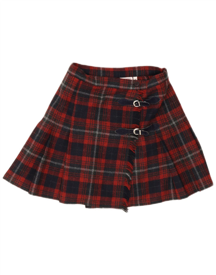 Stefanel Femme Mini Jupe Portefeuille IT 38 XS W22 Laine à Carreaux Rouge