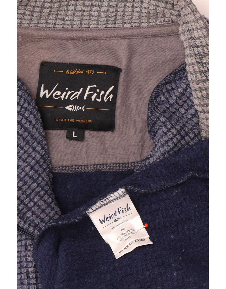 Weird Fish Sweat-shirt à col zippé pour homme en polyester bleu marine Taille L