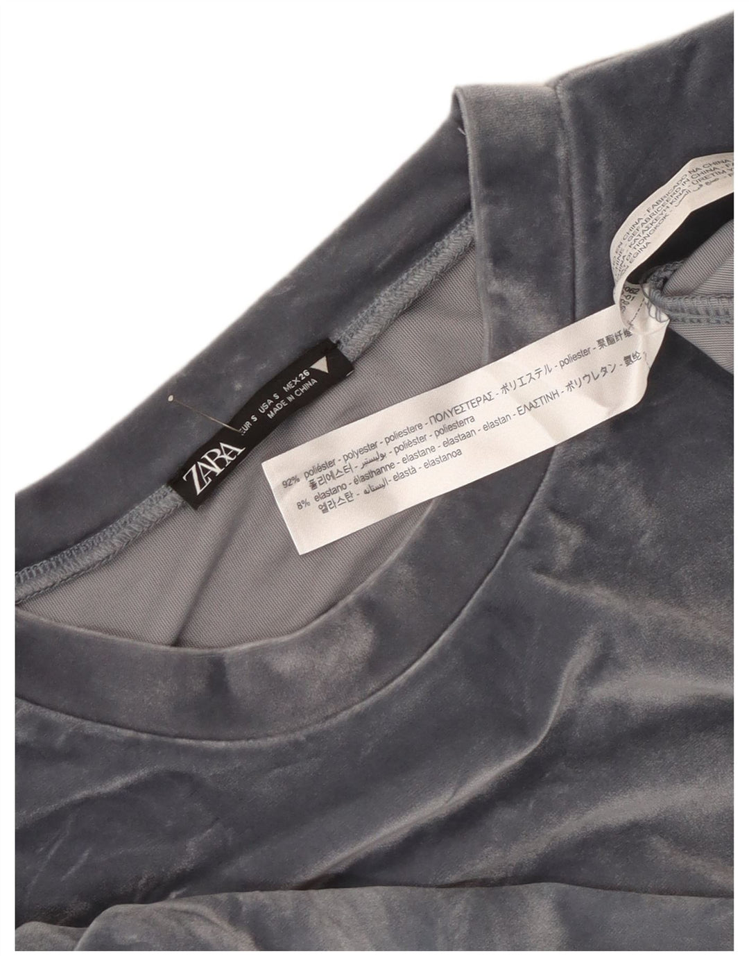 Zara Womens Crop Velour Sweat-shirt surdimensionné UK 10 Petit Gris