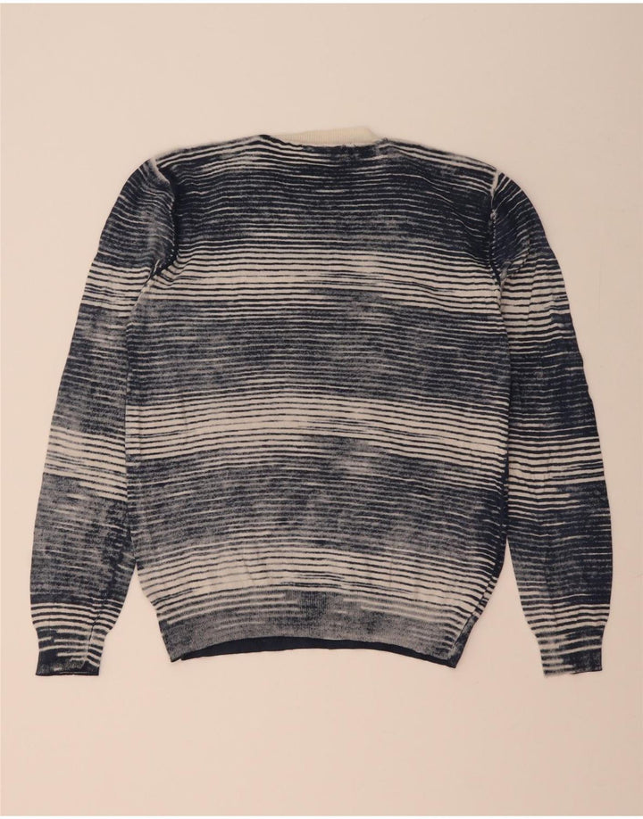 Marlboro Classics Pull col V pour homme Bleu marine moyen à fines rayures