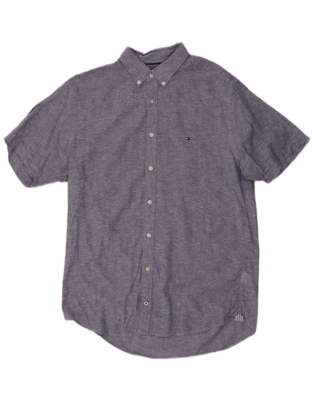 TOMMY HILFIGER Chemise à Manches Courtes Homme Bleu Moyen Moucheté Coton