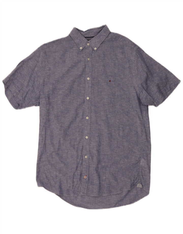 TOMMY HILFIGER Chemise à Manches Courtes Homme Bleu Moyen Moucheté Coton