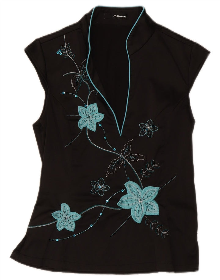 Jane Norman Chemisier Femme Top UK 12 Medium Noir Floral Polyester