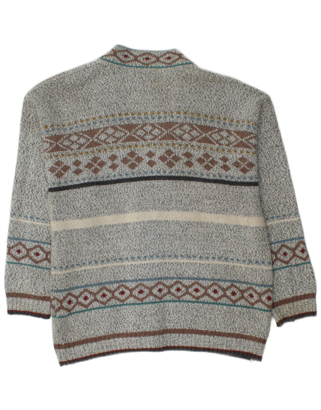 VINTAGE Pull Cardigan Homme Gris Moyen Fair Isle