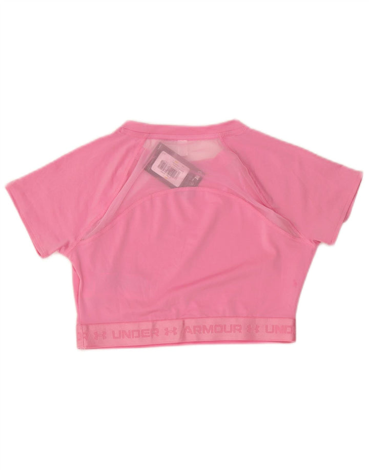 Under Armour Femme Crop Graphic T-Shirt Top UK 12 Rose Moyen Polyester