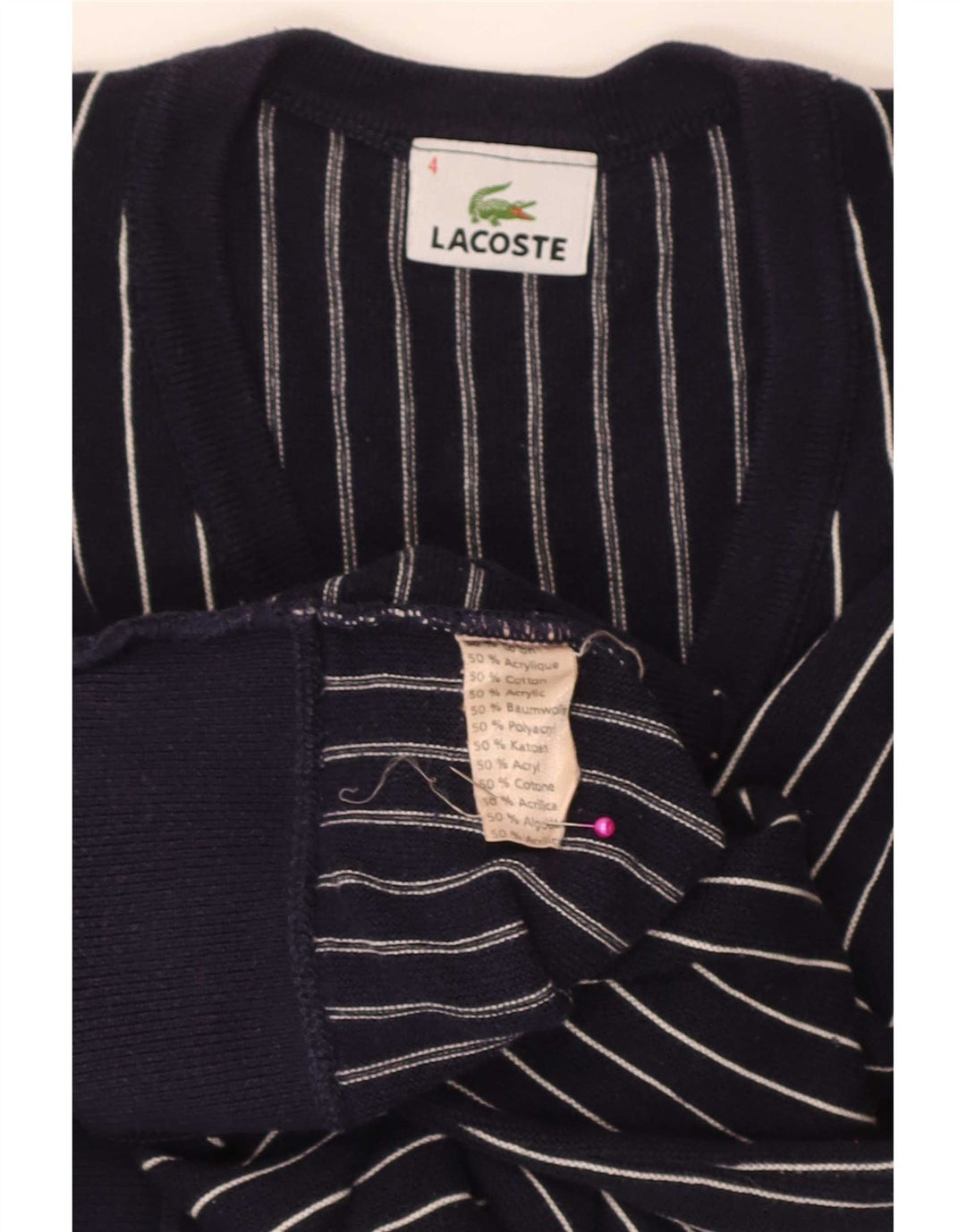 Lacoste Pull col V pour homme Taille 4 Bleu marine moyen rayé
