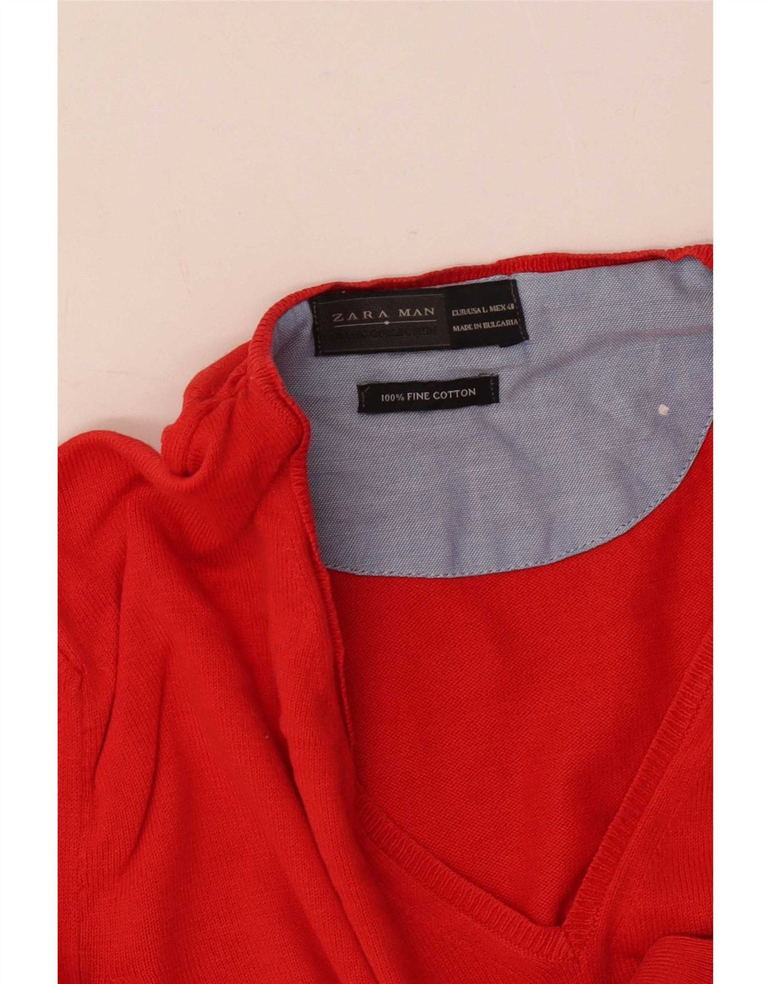 Zara Pull col V pour homme en coton rouge Large