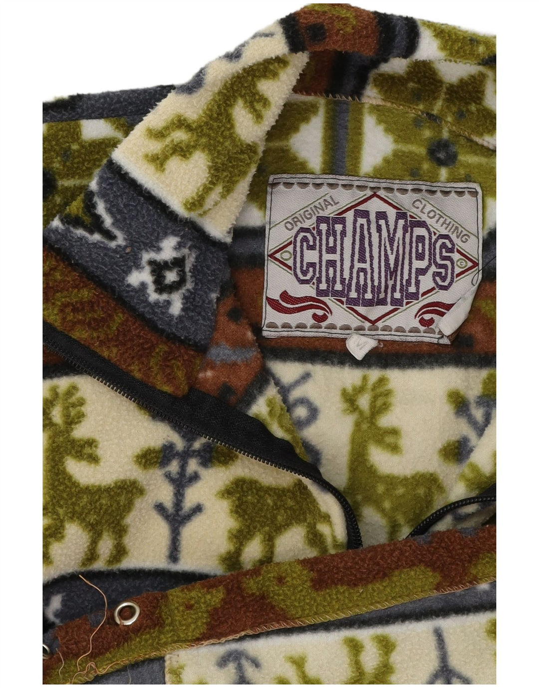 vintage Mens Zip Neck Fleece Jumper Moyen Multicolore Fair Isle